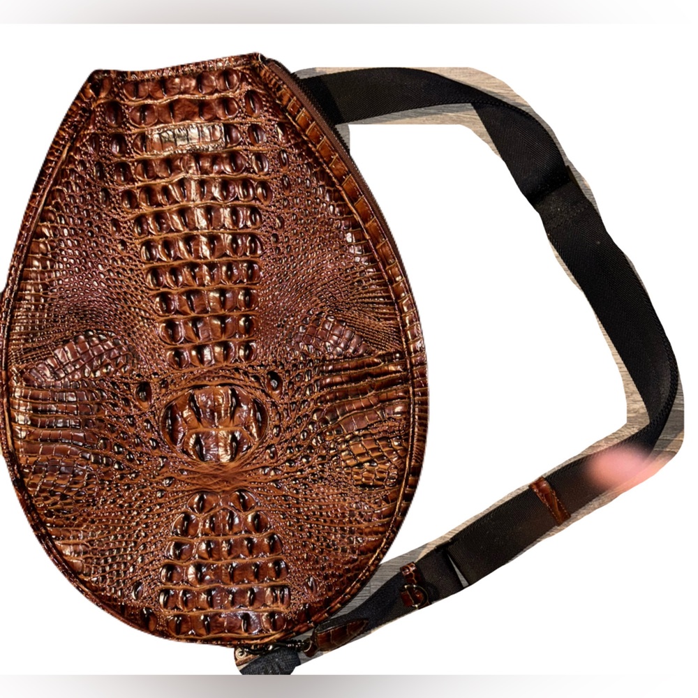 Brahmin leather Tennis Racket Cover X Scott Martin Crocodile Crossbody Bag Pecan